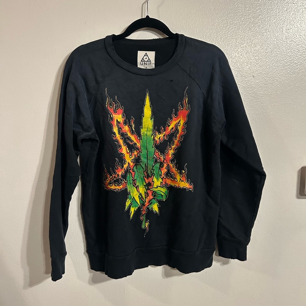 Unif pentagram weed metal fire sweatshirt flame size M